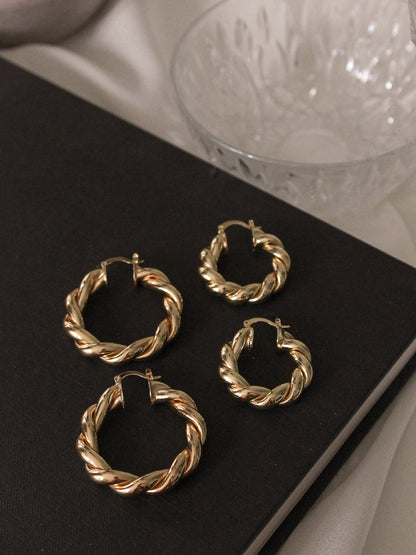 Large and Small Gold Twisted Hoop Earring