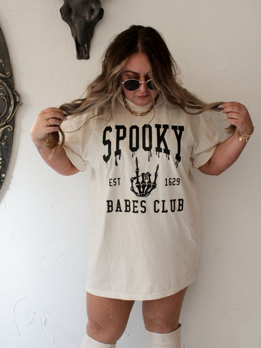 White Oversized Spooky Babes Club Halloween Tee