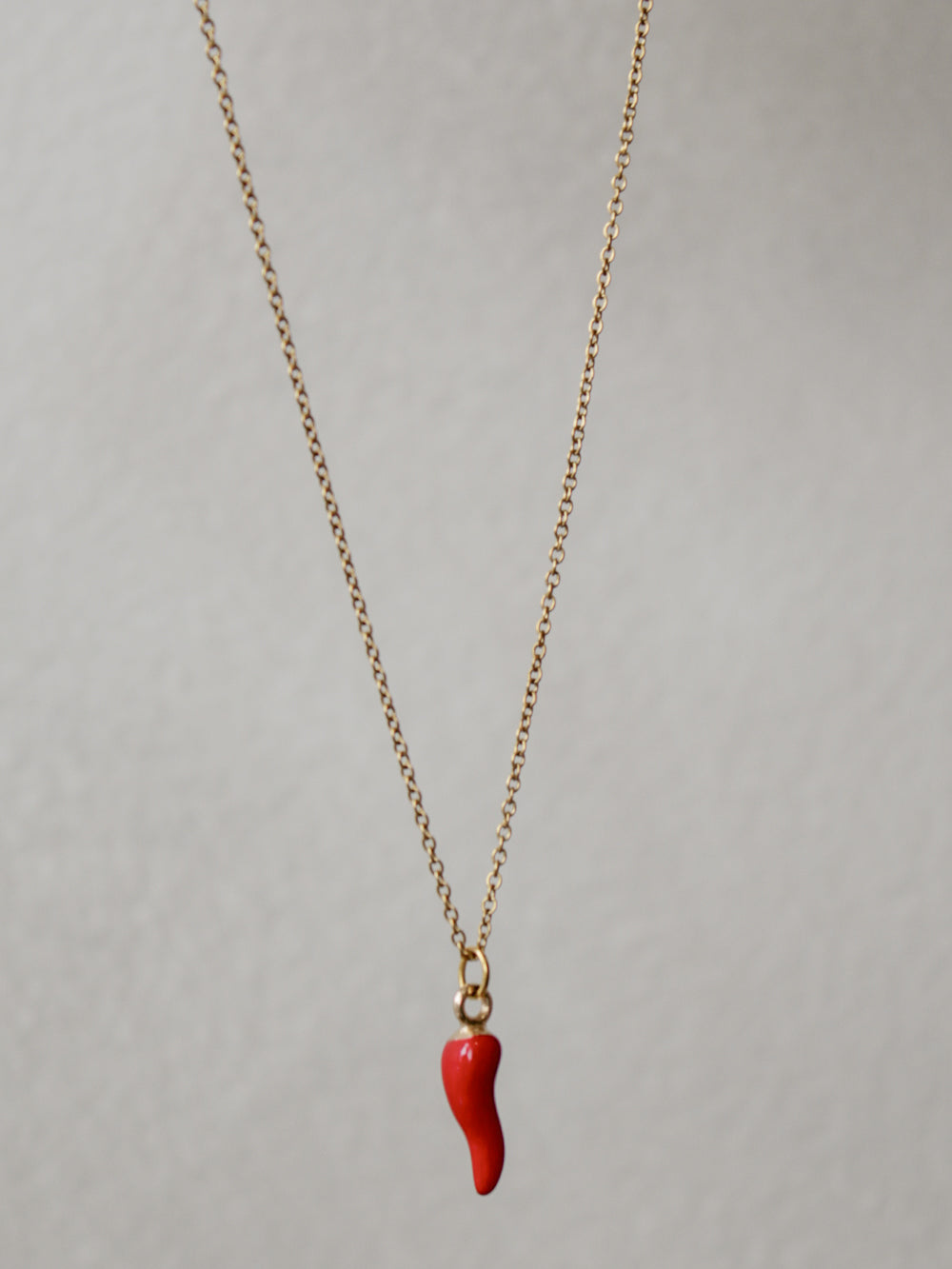 Red Italian Pepper charm necklace on a dainty gold chain 