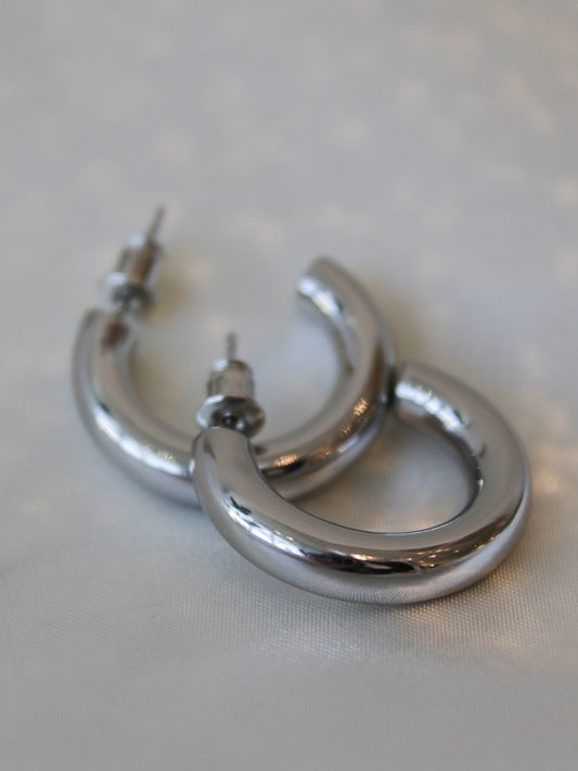 Silver Tube Hoop Earrings 