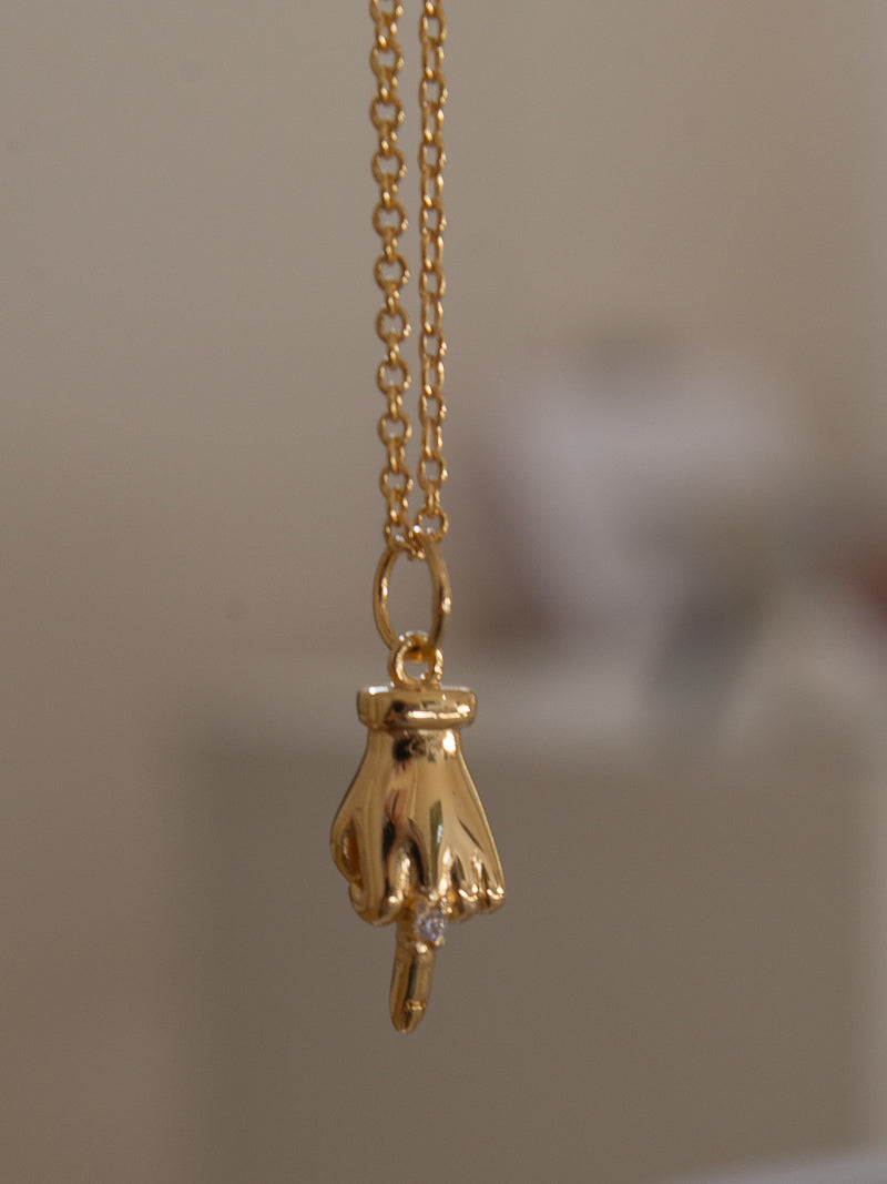 Gold Middle Finger Charm Necklace 