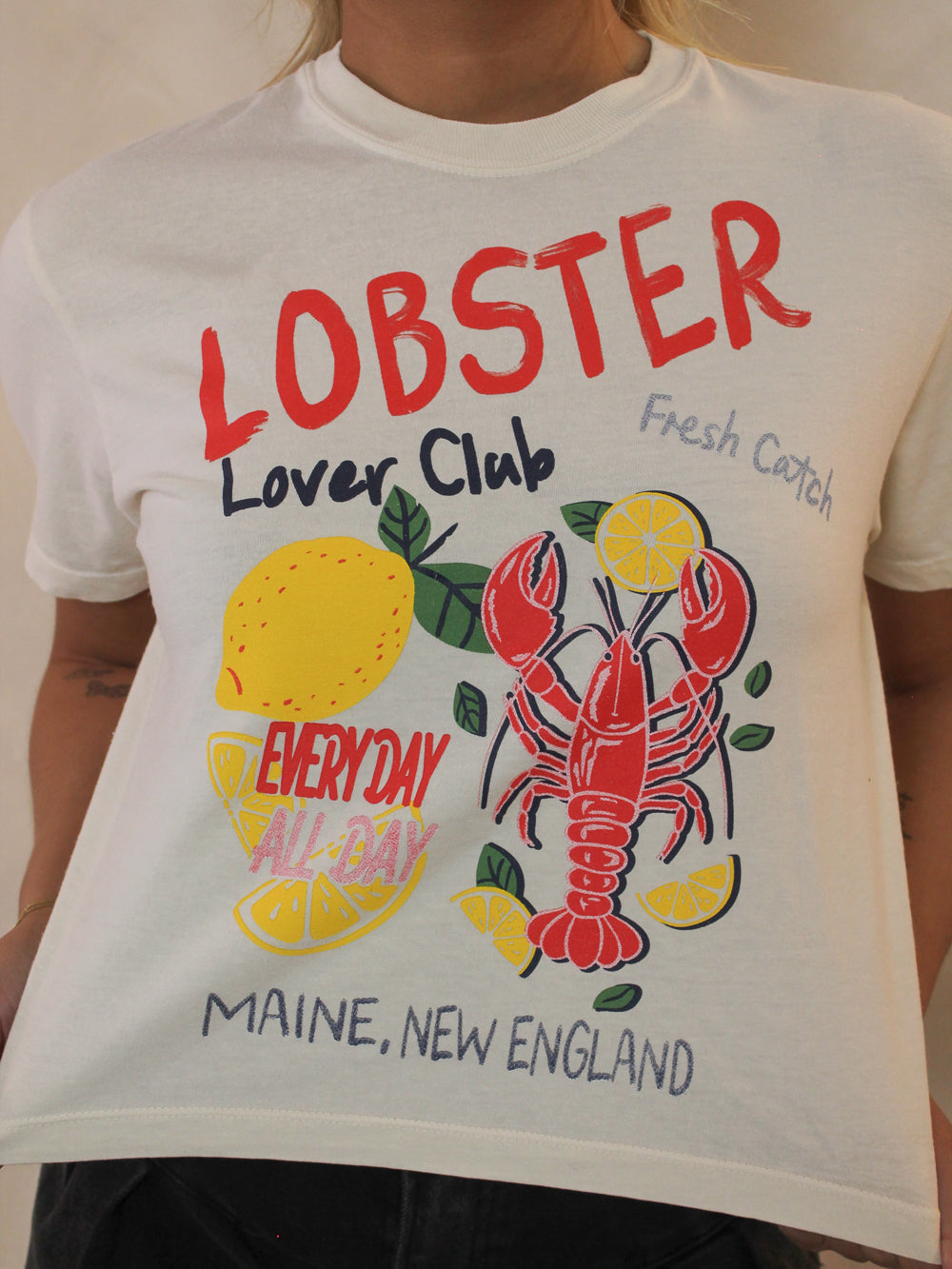 Lobster Lover Club White Cropped Tee