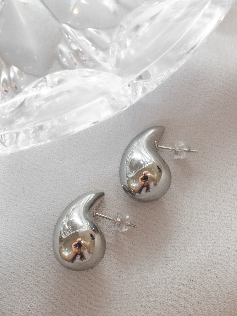 Silver Teardrop Style Stud Earrings 