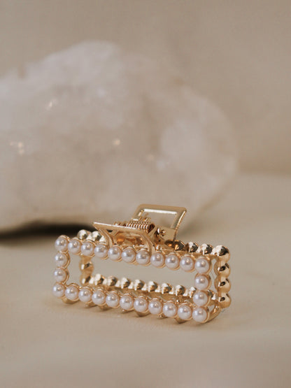 mini gold pearl hair clip 