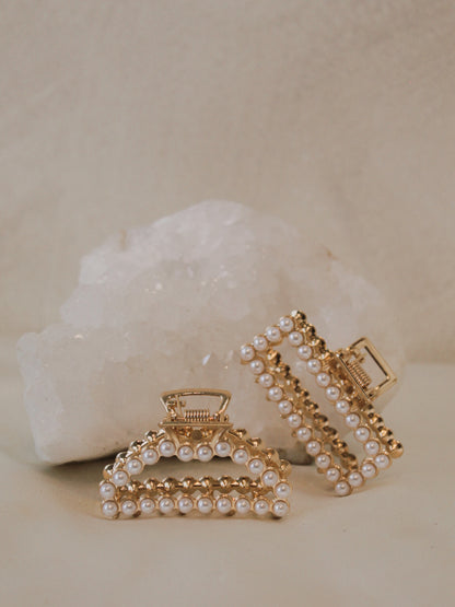 mini gold claw clips with pearl accents 