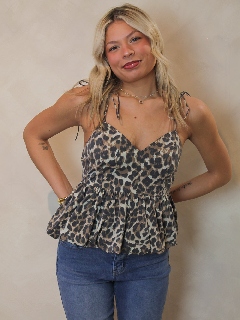 Bubble Hem Leopard Tank Top 