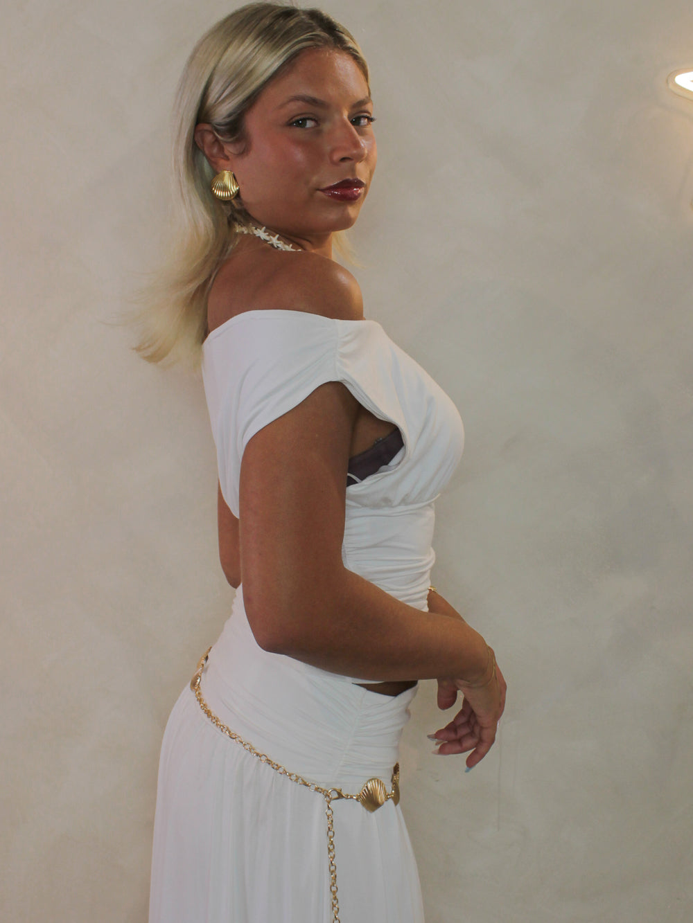 TULUM IVORY RUCHED TOP