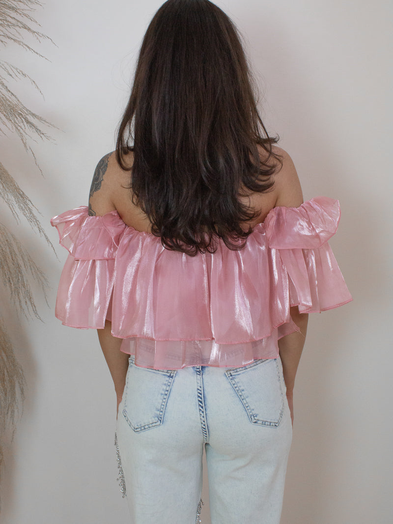 Shiny Pink Ruffle Top