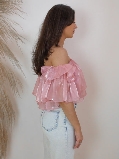 Pink Off The Shoulder Ruffle Top 