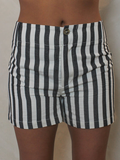 Black and white vertical stripe shorts for women
