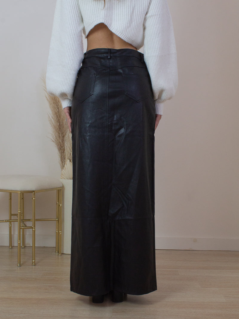 Faux Leather Black Maxi Skirt | Winter Fashion