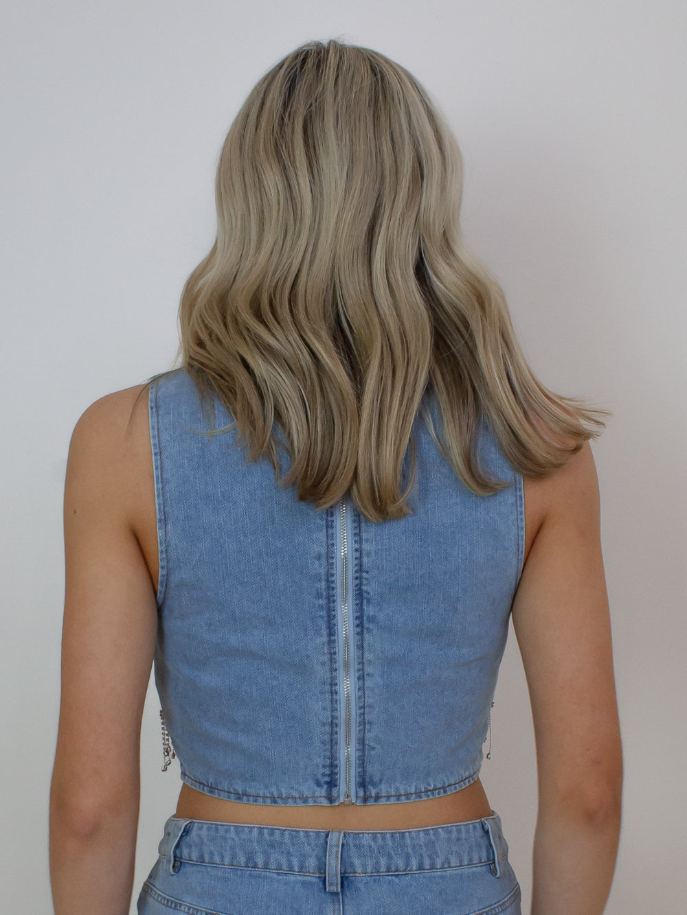 Denim vest top with zipper detail on the back 