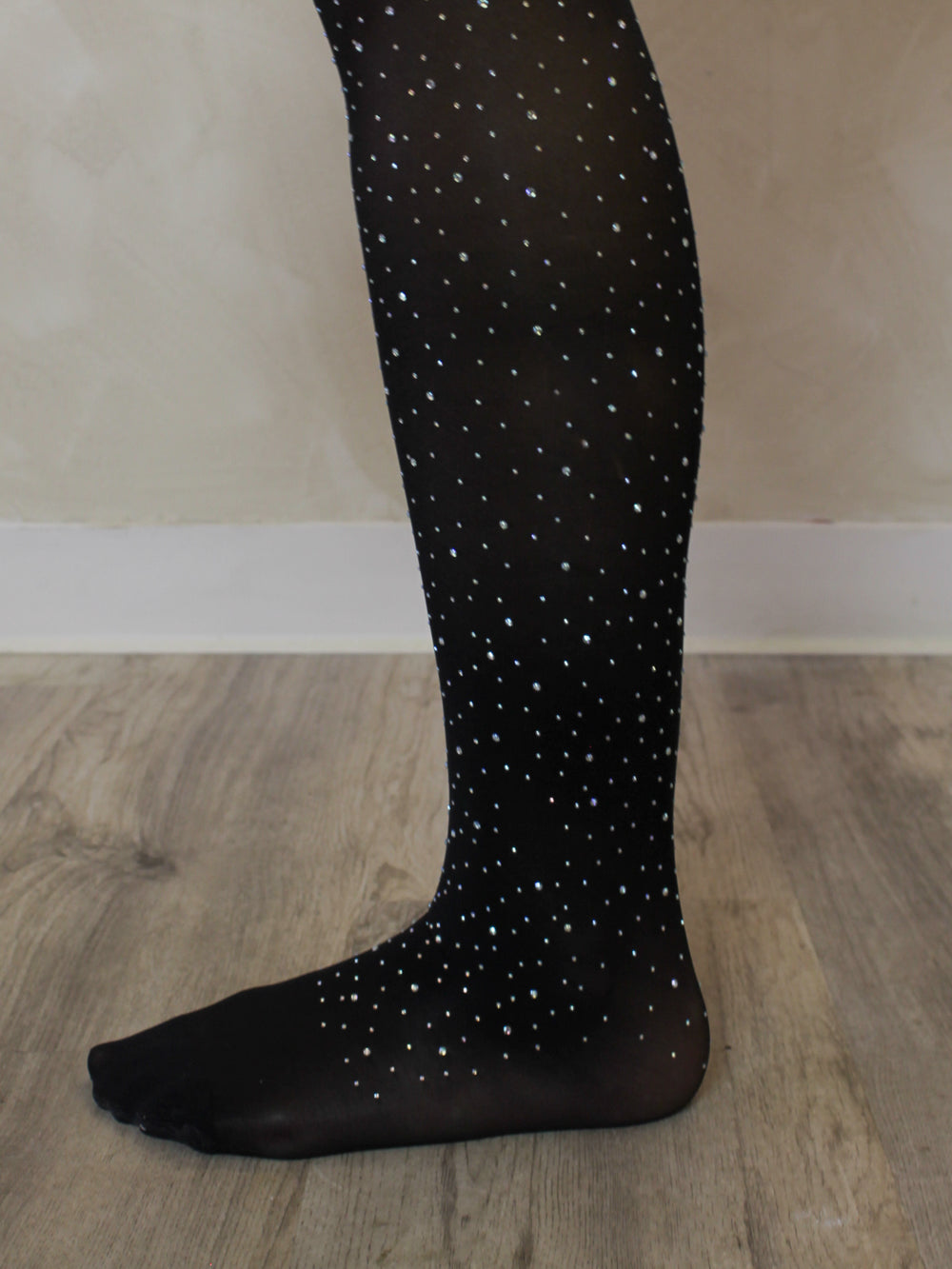 Black sheer tights with rhinestone embellishments 