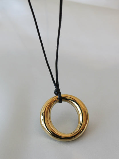 Open Circle Pendant Necklace on a Leather Chain
