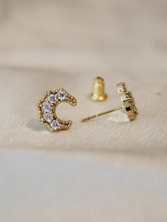 Gold, petite crescent moon stud earrings 
