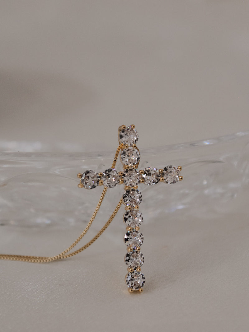 Gold Sparkling Cross Necklace 