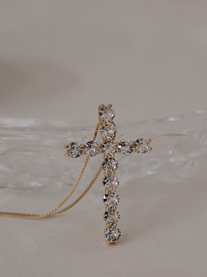 Gold Sparkling Cross Necklace 