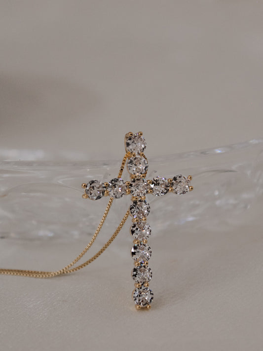 Gold Sparkling Cross Necklace 