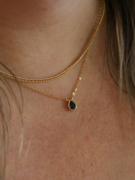 Sapphire teardrop charm necklace