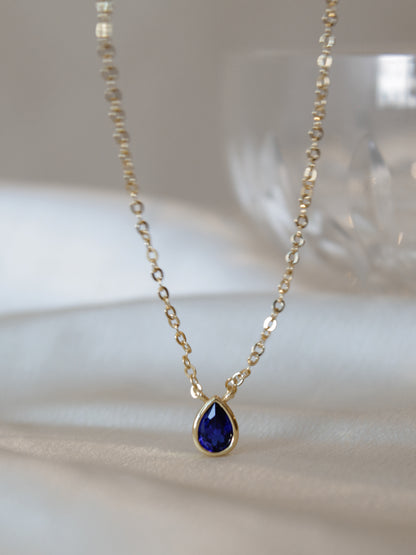 Sapphire tear drop charm necklace 
