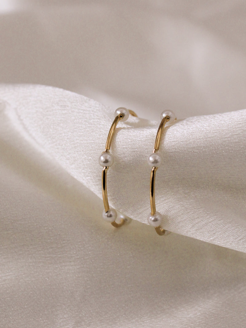 Gold Hoops with Pearl Accents