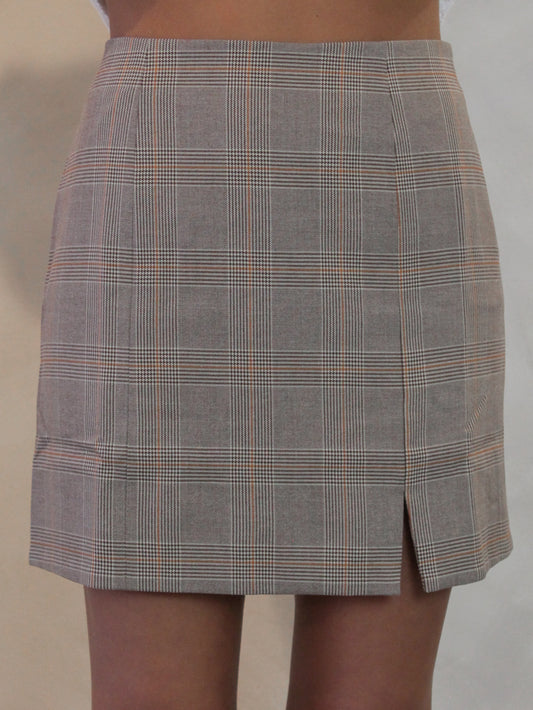 Brown Plaid Skirt for Fall