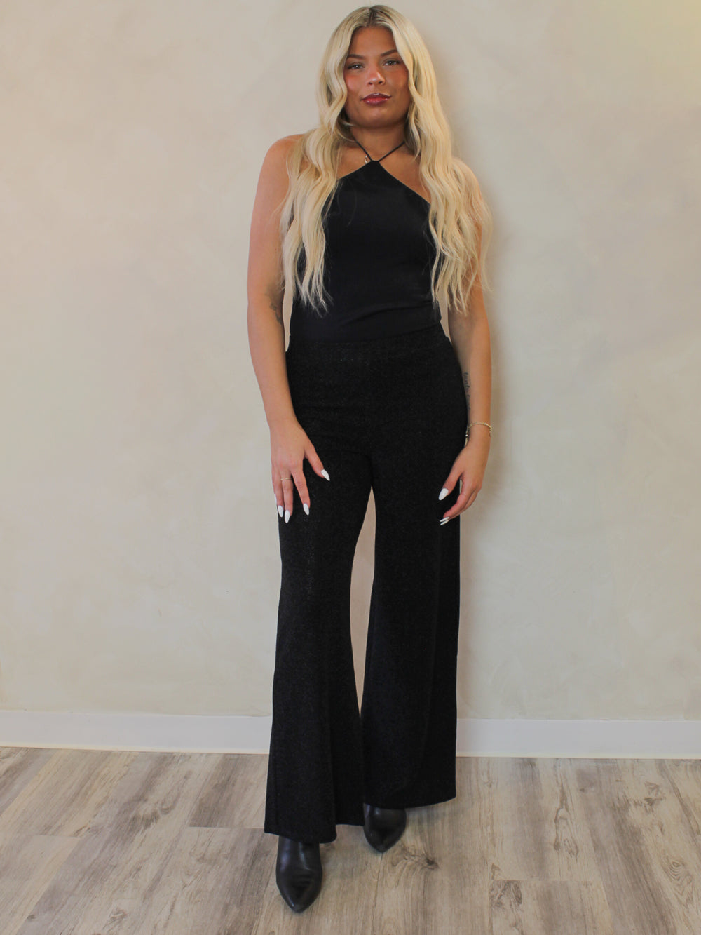 Black wide leg shimmer pants 