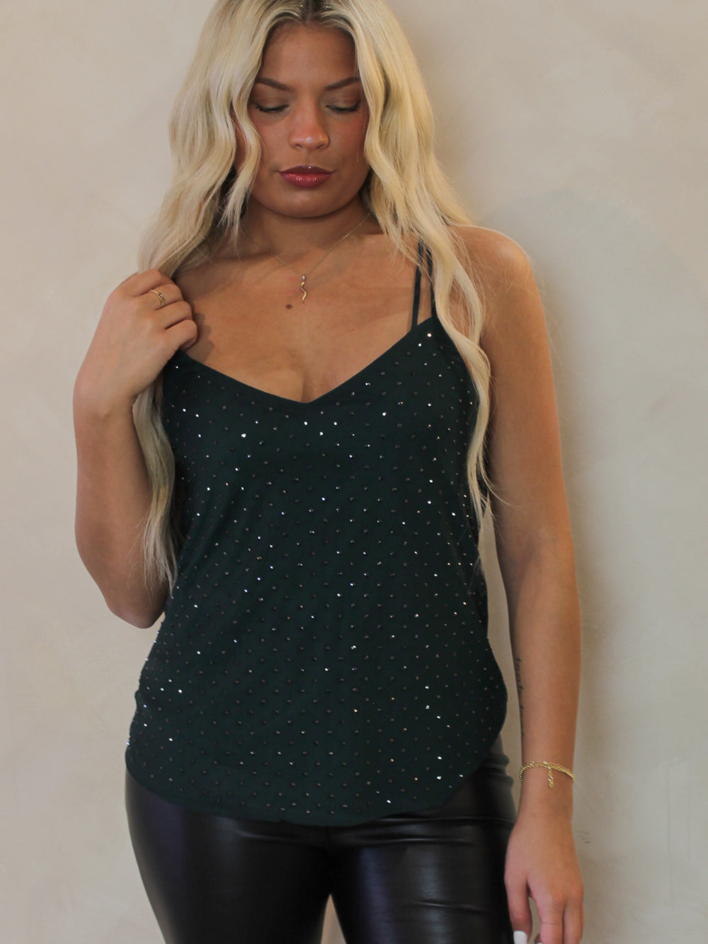Emerald green tank with rhinestone embellishements