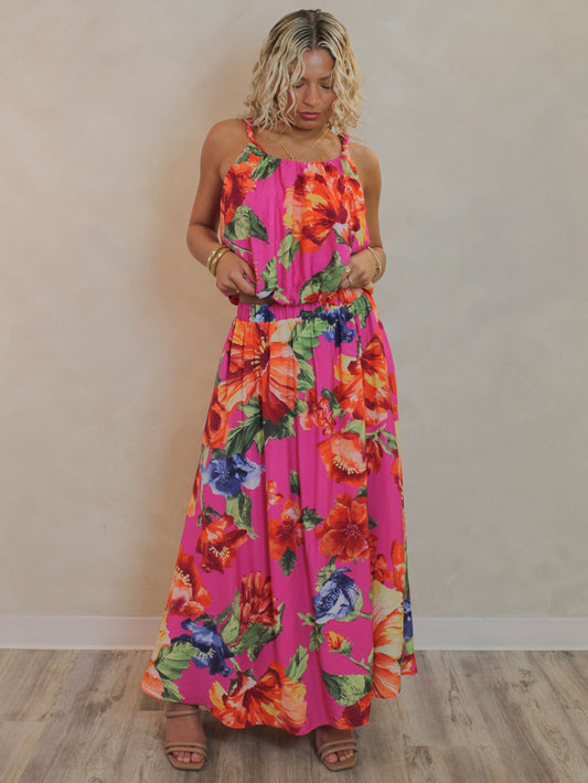 Skies are Blue Tropical Floral Maxi Skirt Set 