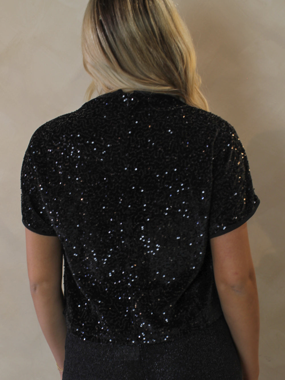 Black velvet & sequin short sleeve top 