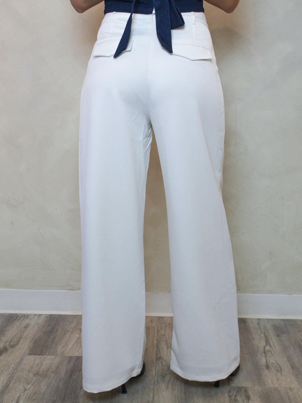 white wide leg trouser pants for women.