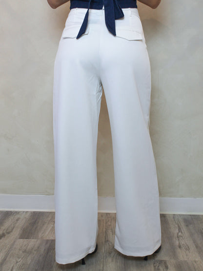 white wide leg trouser pants for women.
