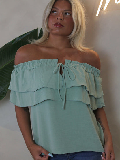 DAY DREAMER SAGE OFF THE SHOULDER TOP