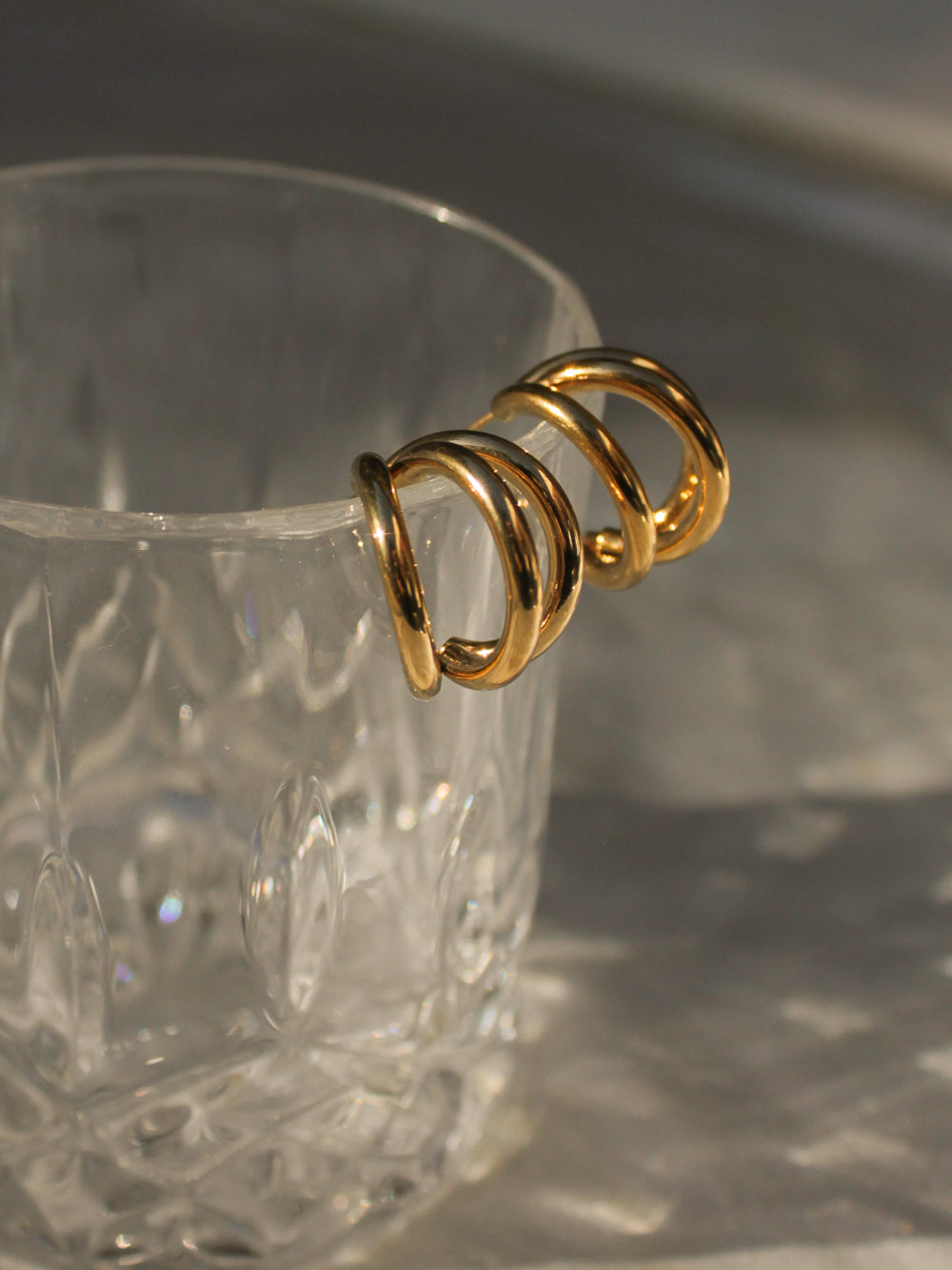 triple gold hoop earring for women