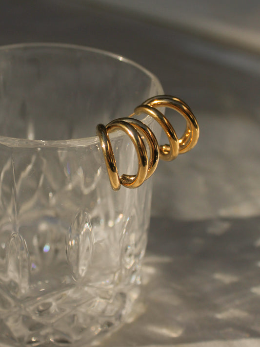 triple gold hoop earring for women