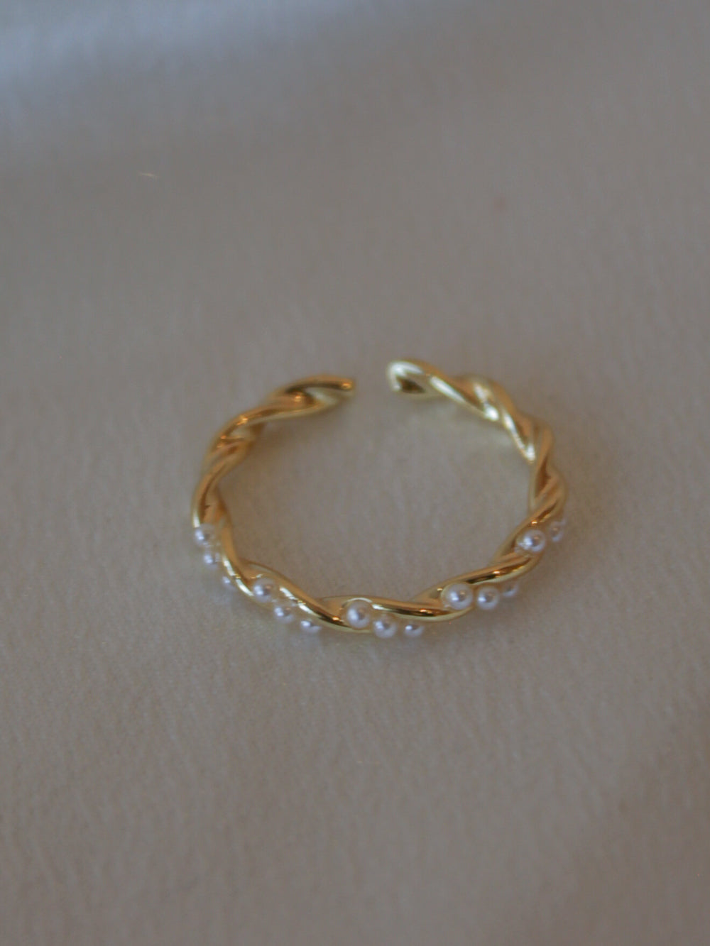 Thin gold adjustable ring with pearl accents