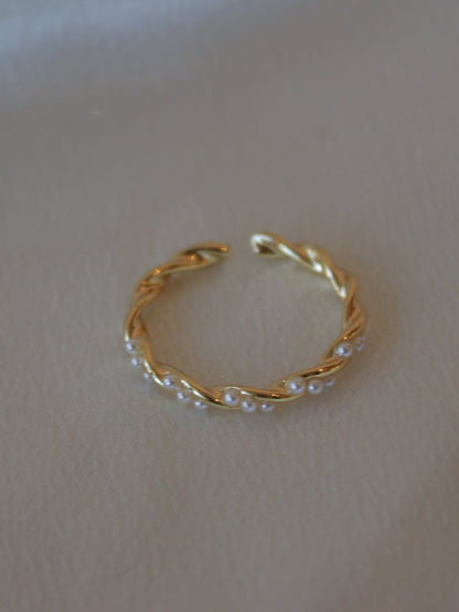 Thin gold adjustable ring with pearl accents