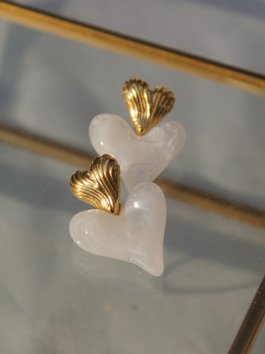 Gold Drop Heart Earrings 