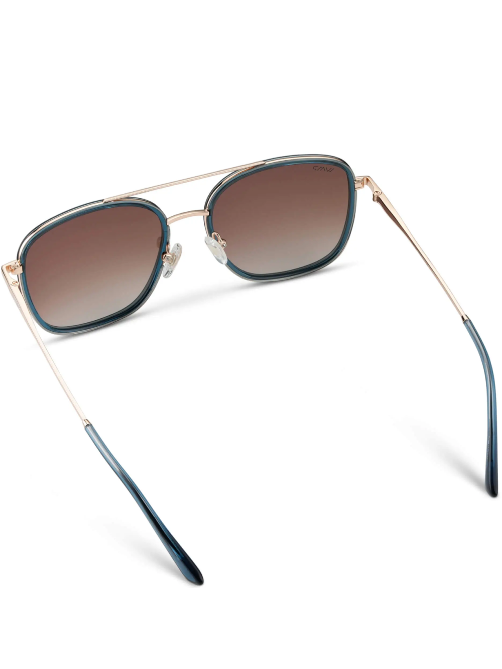 Square blue aviator style sunglasses with brown lenses 