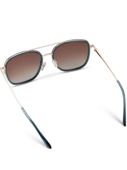 Square blue aviator style sunglasses with brown lenses 