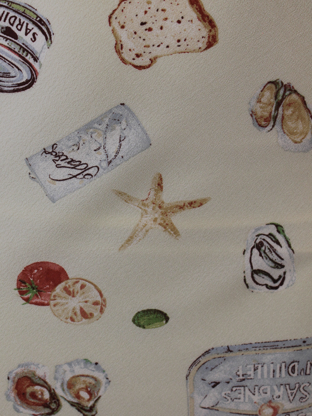 Coastal pattern skirt with oysters, bread, lobsters and sardines 