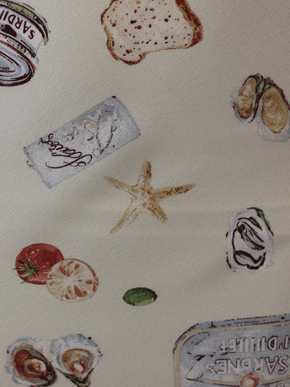Coastal pattern skirt with oysters, bread, lobsters and sardines 