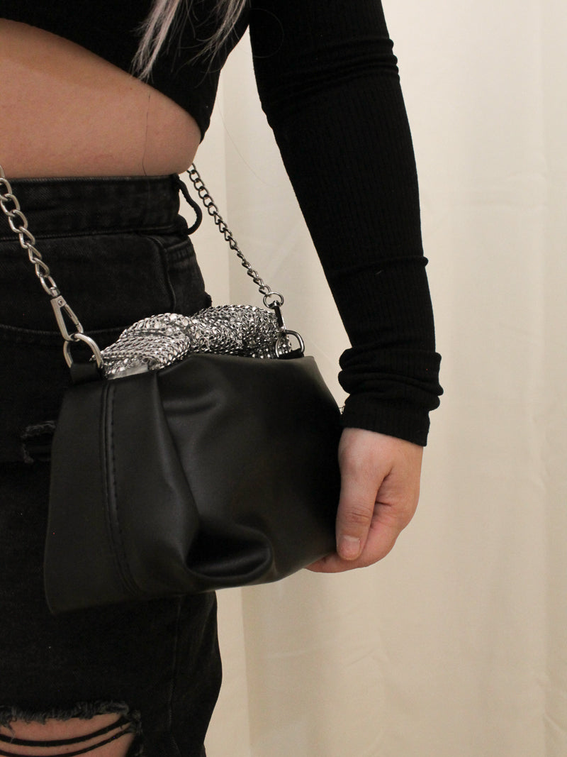 Black & Silver Genesis Rhinestone Purse The Obcessory