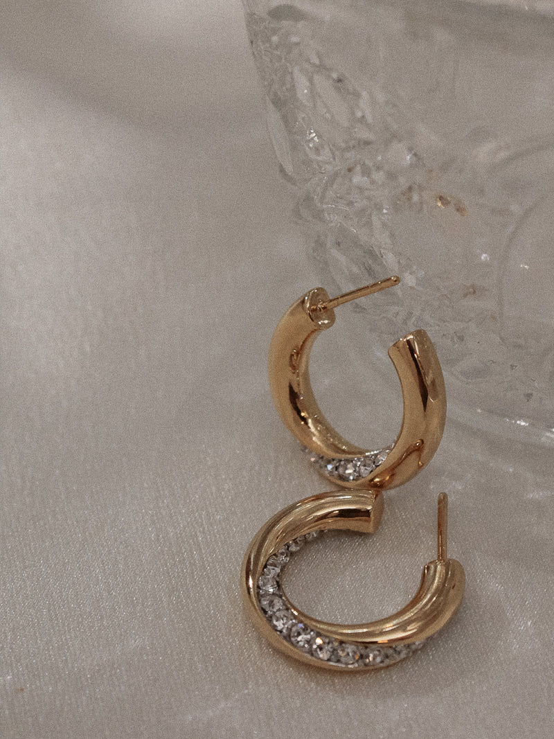 Gold And Pave Hoop Earrings