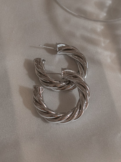 Silver Hoop Earrings with Twisted Details