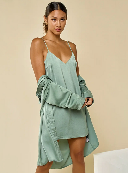 Silky Satin Sage Slip Dress