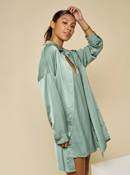 Satin Slip Dress in Sage 