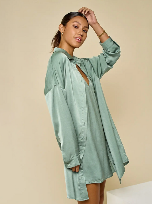Satin Slip Dress in Sage 