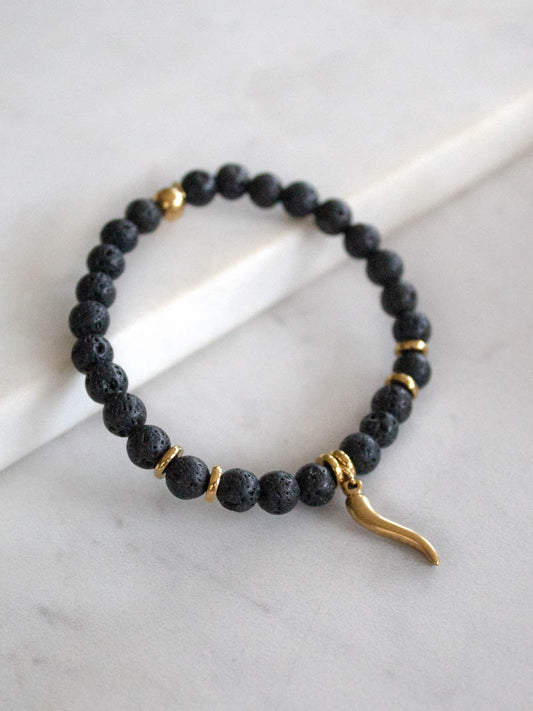 STUD MUFFIN BOSTON LAVA STONE & CORNICELLO BRACELET