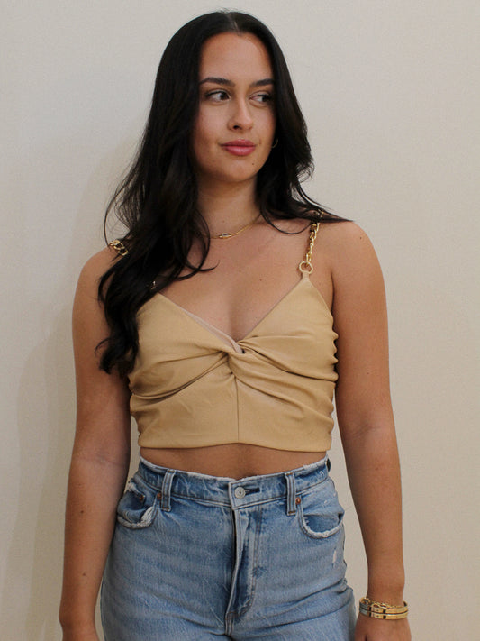 Nude Faux Leather Crop Top 